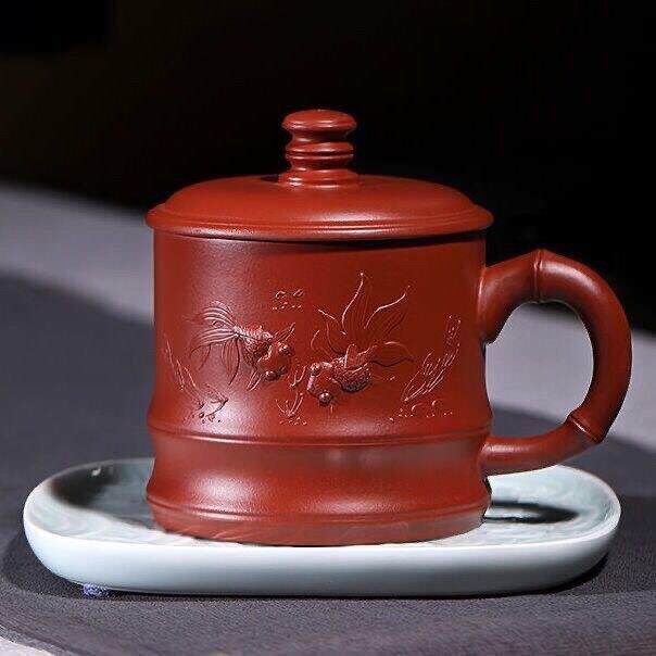宜兴紫砂杯茶杯带盖杯全手工杯子原矿大红袍泡茶大杯子家用办公杯