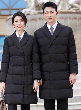 冬季工作服职业棉服双排扣西装领中长款加厚保暖大气珠宝店棉衣