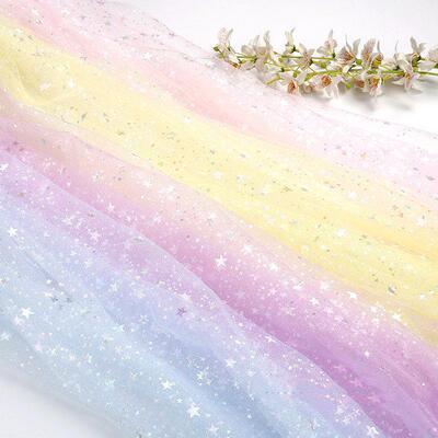 50cm*160cm Glitter Star Printing Tulle Fabric for Girls Summ