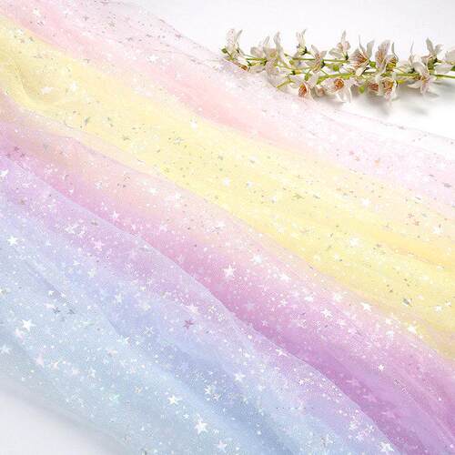 50cm*160cm Glitter Star Printing Tulle Fabric for Girls Summ