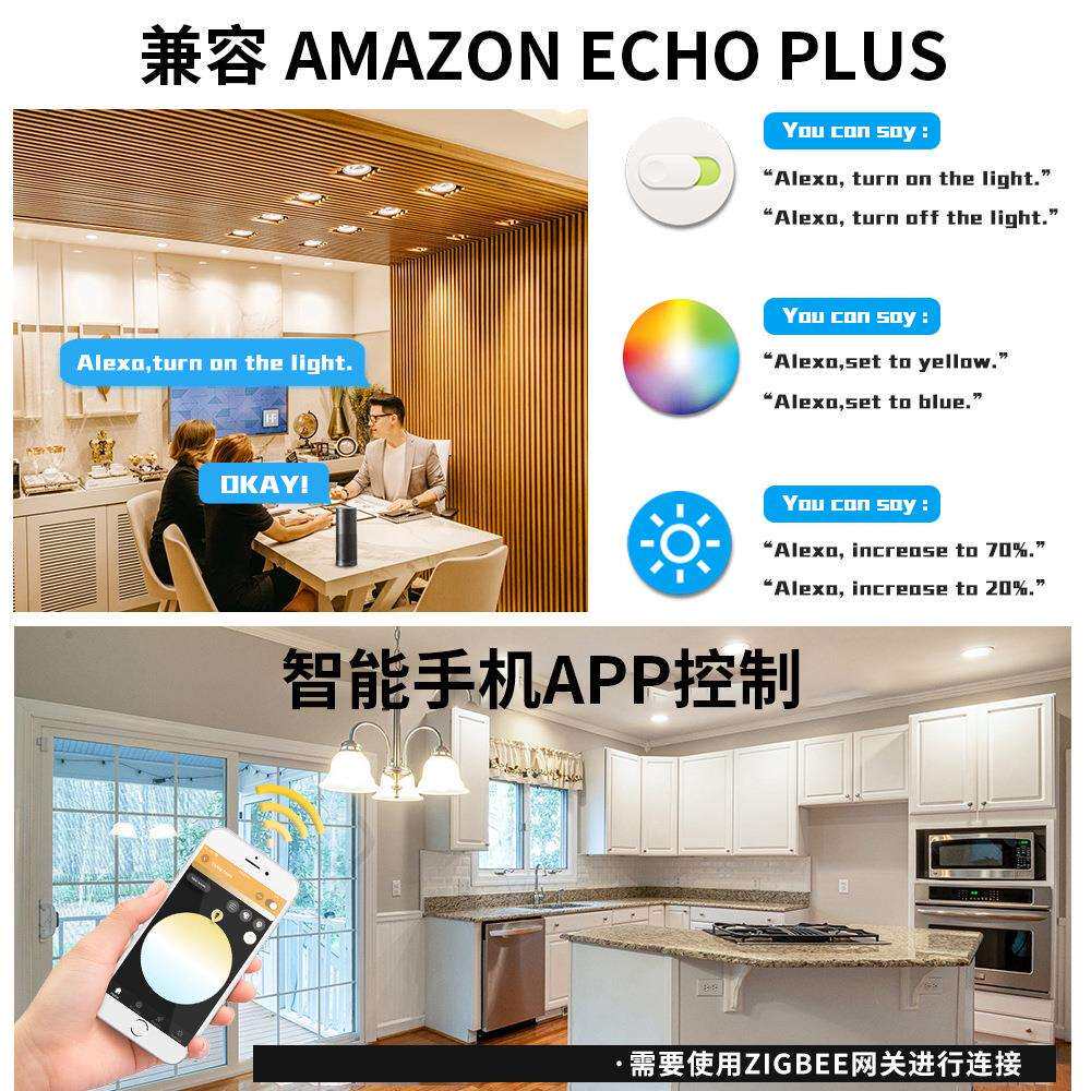 格乐德ZIGBEE3.0RGB+CCT智能家居套装超薄嵌入式智能筒灯6/9/12W