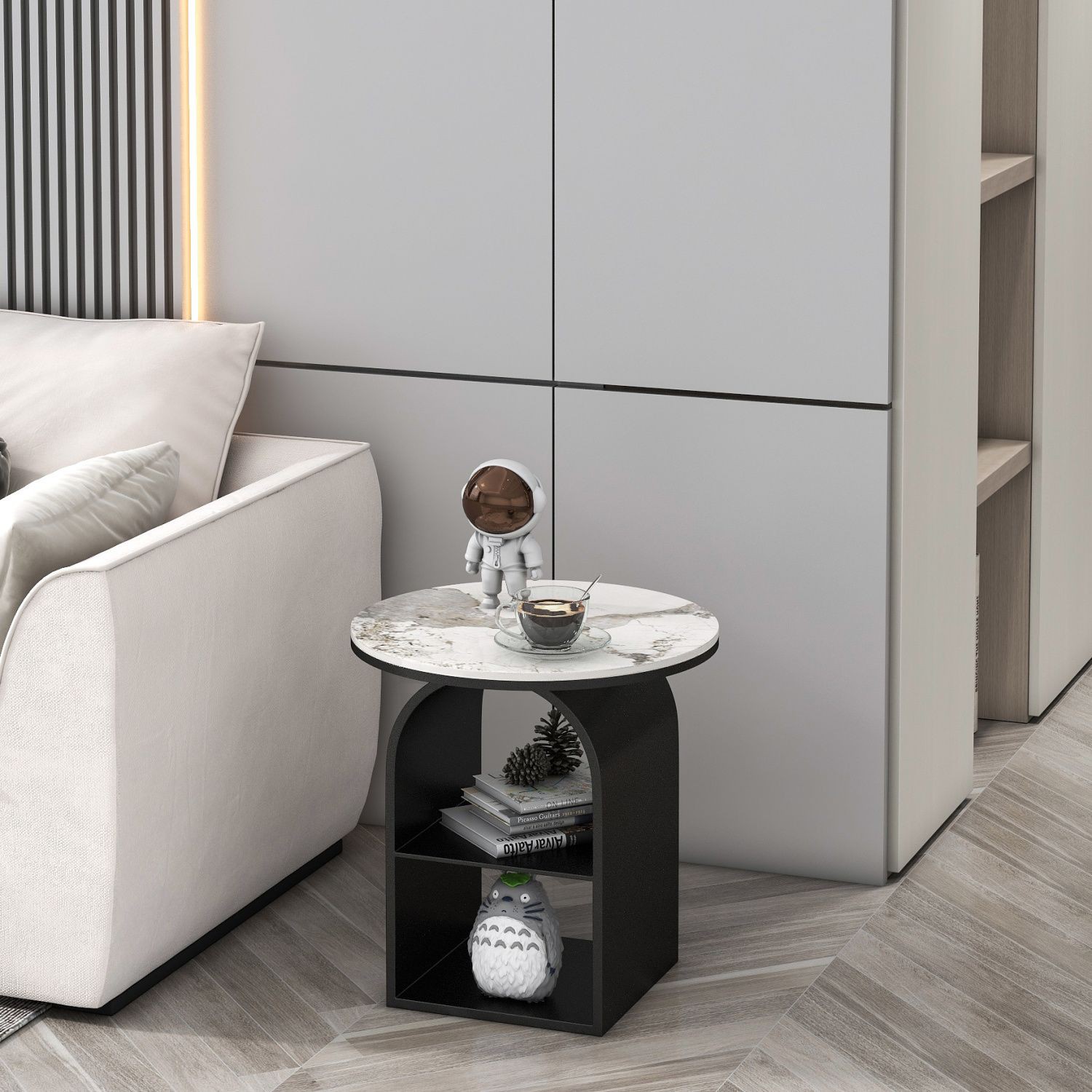 厅双层茶客几柜边边现代茶桌圆形小户型小家用玻璃小简约风奶油几