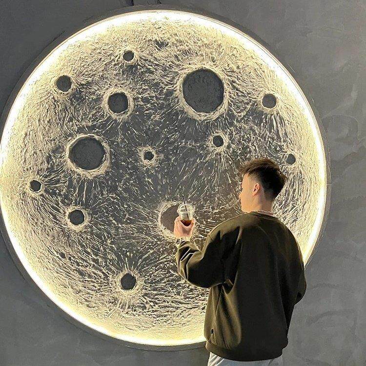 3D立体浮雕月球灯壁灯网红氛围装饰酒馆背景墙壁挂石膏月亮壁画灯