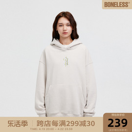 BONELESS多重刺绣logo抓绒卫衣简约宽松重磅连帽衫外套男女