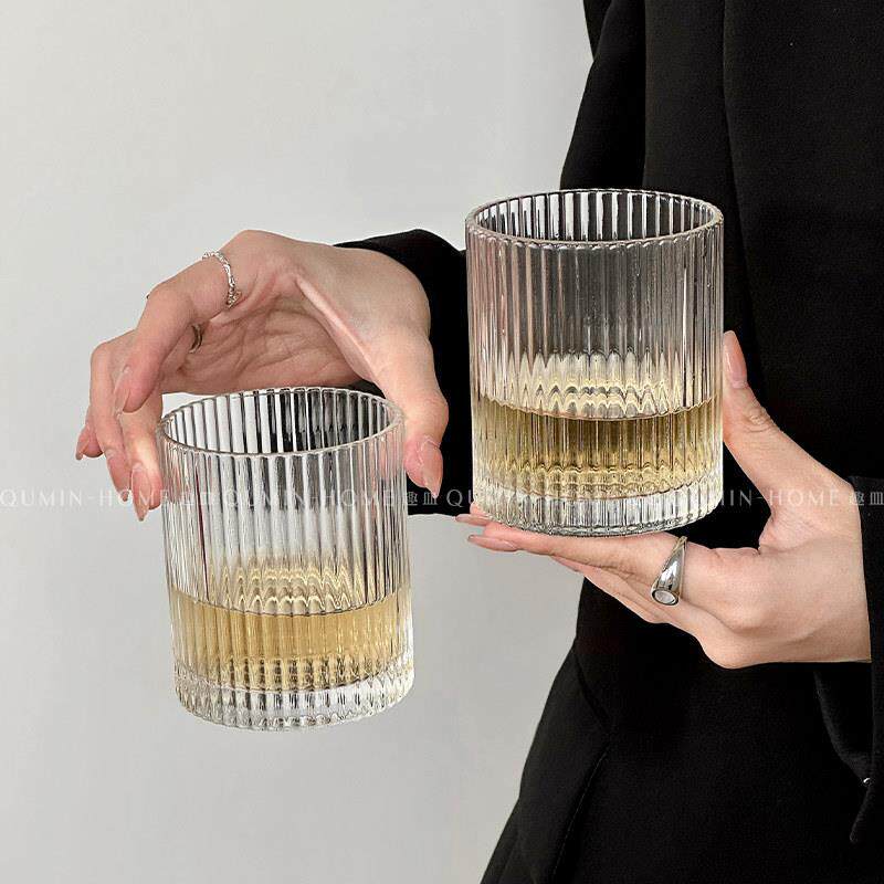 趣皿 简约竖条纹ins质感酒杯水杯啤酒威士忌玻璃牛奶啤酒冷饮茶杯