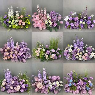 箐楷婚庆紫色花排千代兰仿真地排花路引花婚礼布置仿真花订婚装饰