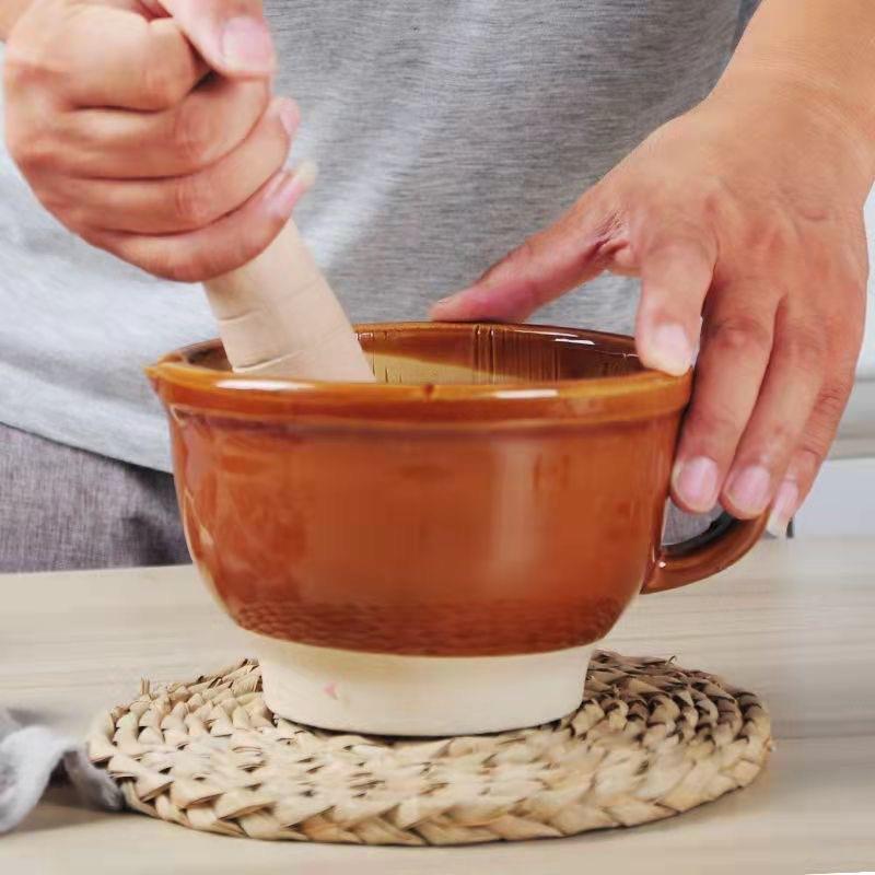 粗陶擂菜钵食物研磨器捣蒜钵捣药钵蒜臼擂钵擂茄子辣椒碗蒜泥器