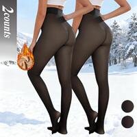 D 44032 Black Translucent Fleece Lined Tights black sheer leggings thumbnail 3