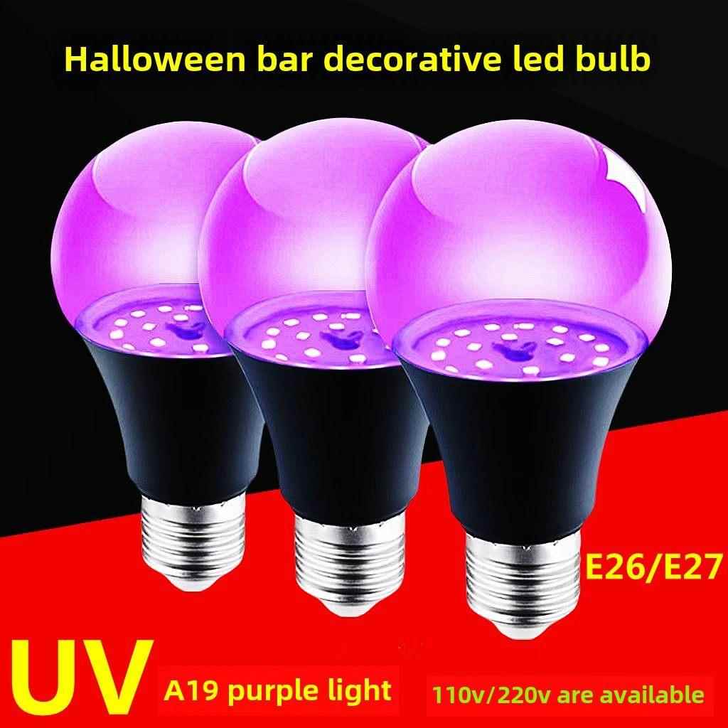 LED紫光灯泡A19黑色紫光E27E26螺口UV球泡灯荧光氛围KTV球泡灯