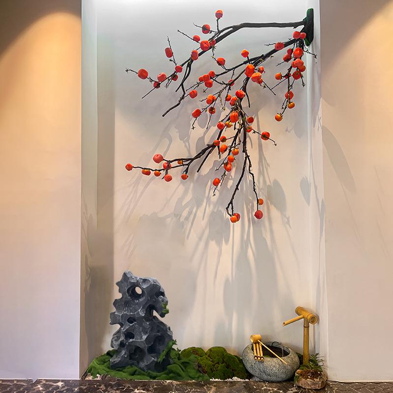 精品柿子树悬挂仿真倒挂式柿子树枝橱窗酒店室内外装饰新中式禅意