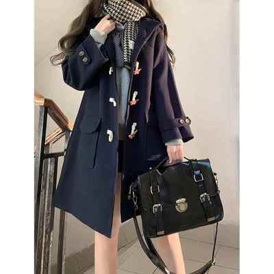 【揽月岛JK】学院风校供制服牛角扣大衣女秋冬季日系毛呢外套薄款