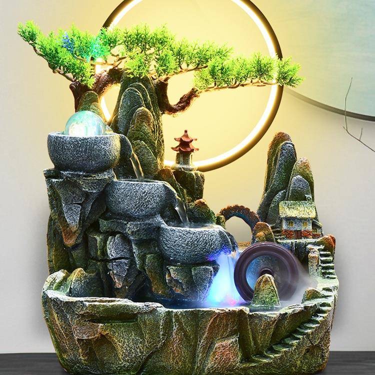 高山循环流摆件客水厅鱼缸假山泉水车喷盆景装饰生财造风水轮F97M