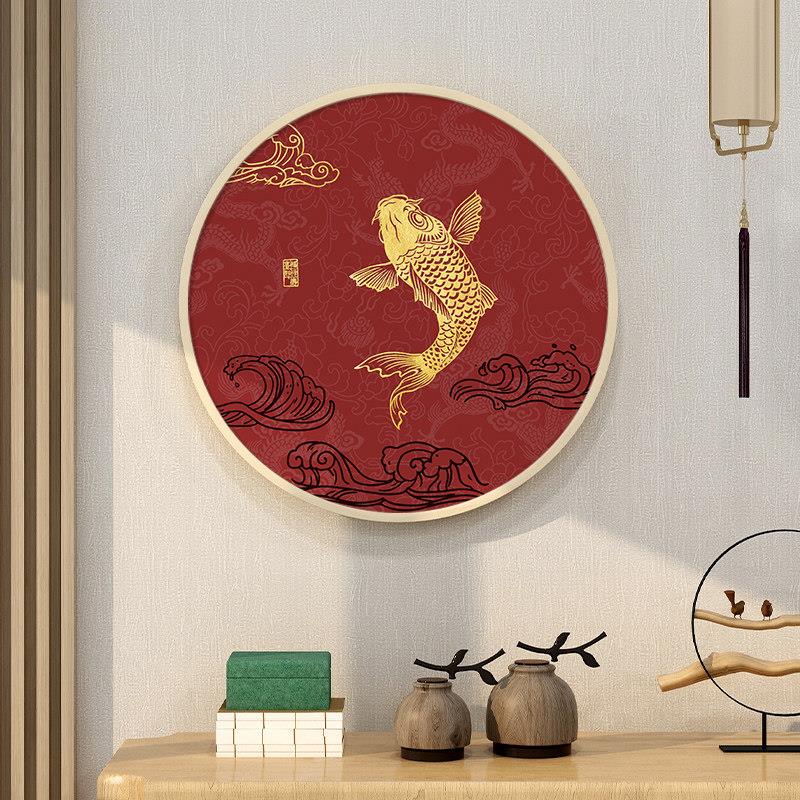 年年有余 余新年红色锦鲤鱼挂画 画新中式饭厅装饰画 画厨房餐桌
