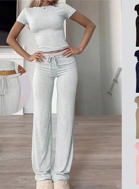 Women's 2 Piece Lounge Sets Straight Leg Pants Set Short
