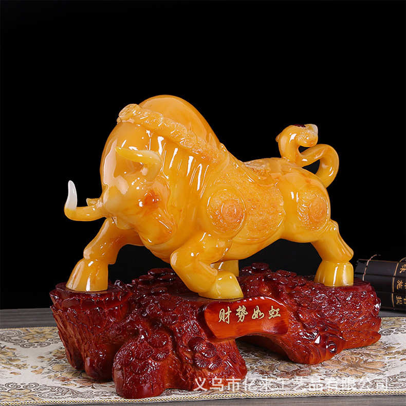 树脂仿玉财势如虹牛摆件 创意家居办公室摆设 开业礼品工艺品批发