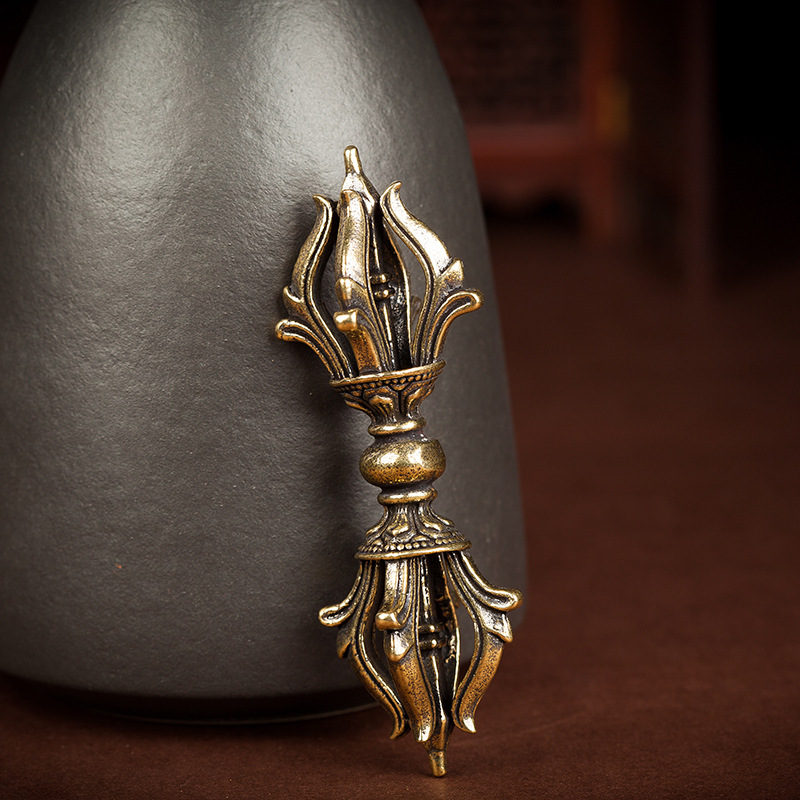 纯件铜仿古股五金刚杵文宗玩手把件藏式五股金刚密法器铜钱摆古玩