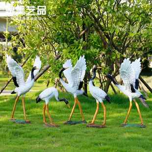 景真仙鹤摆件丹仿顶鹤雕塑花OKE园庭院山假水池玻璃钢动物园林观