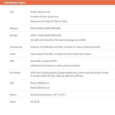 NanoPi Neo Core-LTS 512M RAM/8GB eMMC Allwinner H3 Cortex-A7