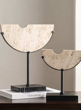 风艺术摆件版装饰品样大理石洞侘寂石黄房客厅贝子高档艺玄关酒店