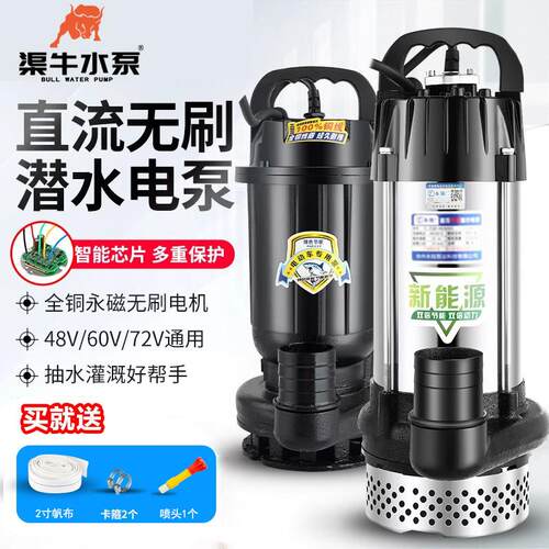 不锈钢无刷直流潜水泵小型48v60v72v灌溉浇菜电动车专用抽水泵