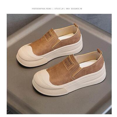 香港厚底内增高女鞋爆款潮小白鞋女2025春款厚底松糕一脚蹬懒人鞋