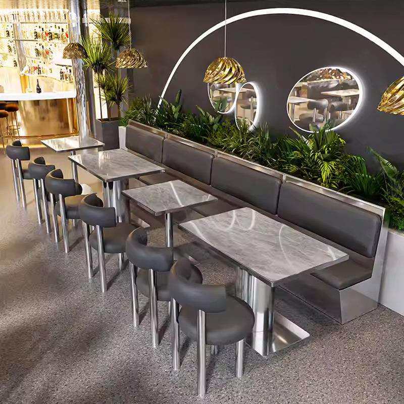 西餐厅茶餐厅不锈钢半圆卡座沙发主题餐厅网红火锅店料理店桌椅