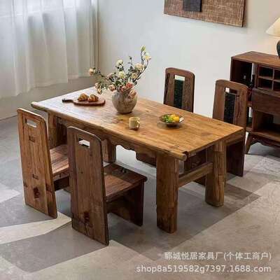 中式老榆木餐家居长A25830-桌方形餐实办公会议桌椅老门桌板木喝