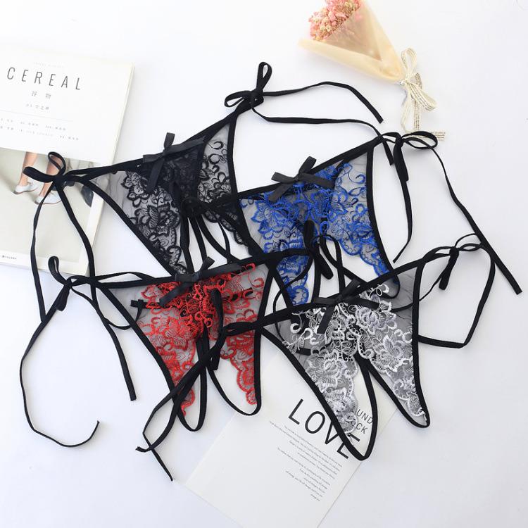 Fashion hot sexy lace transparent open crotch lace-up thong