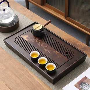 托盘沥水茶台竹制长方形大号小号茶具批发 茶盘家用小型储排双用式