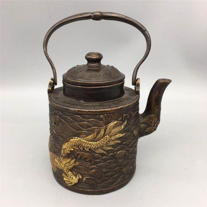 精工仿古铜器 古玩 二龙壶茶壶水壶摆件 家居装饰品摆设