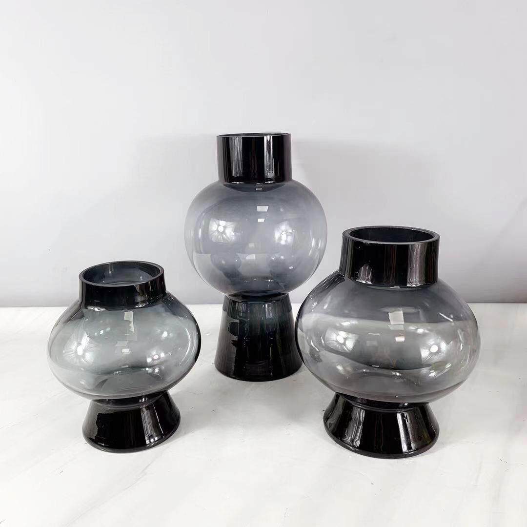 北欧玻璃电镀灰色花瓶家居插花客厅装饰品摆件艺术售楼处饰品