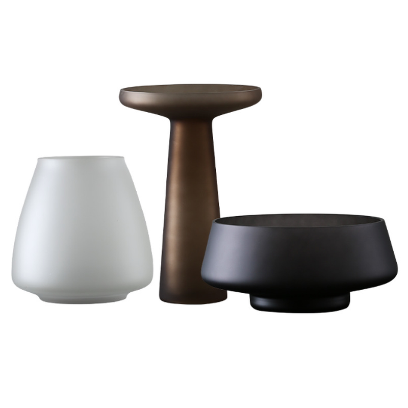 现代简约彩色磨砂玻璃花瓶 家居客厅样板间软装水果盘装饰品 批发