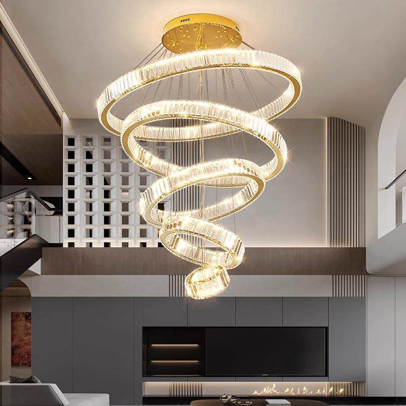 新款直销复式楼挑空吊灯别墅超大客厅水晶灯法式轻奢简约餐厅吊灯