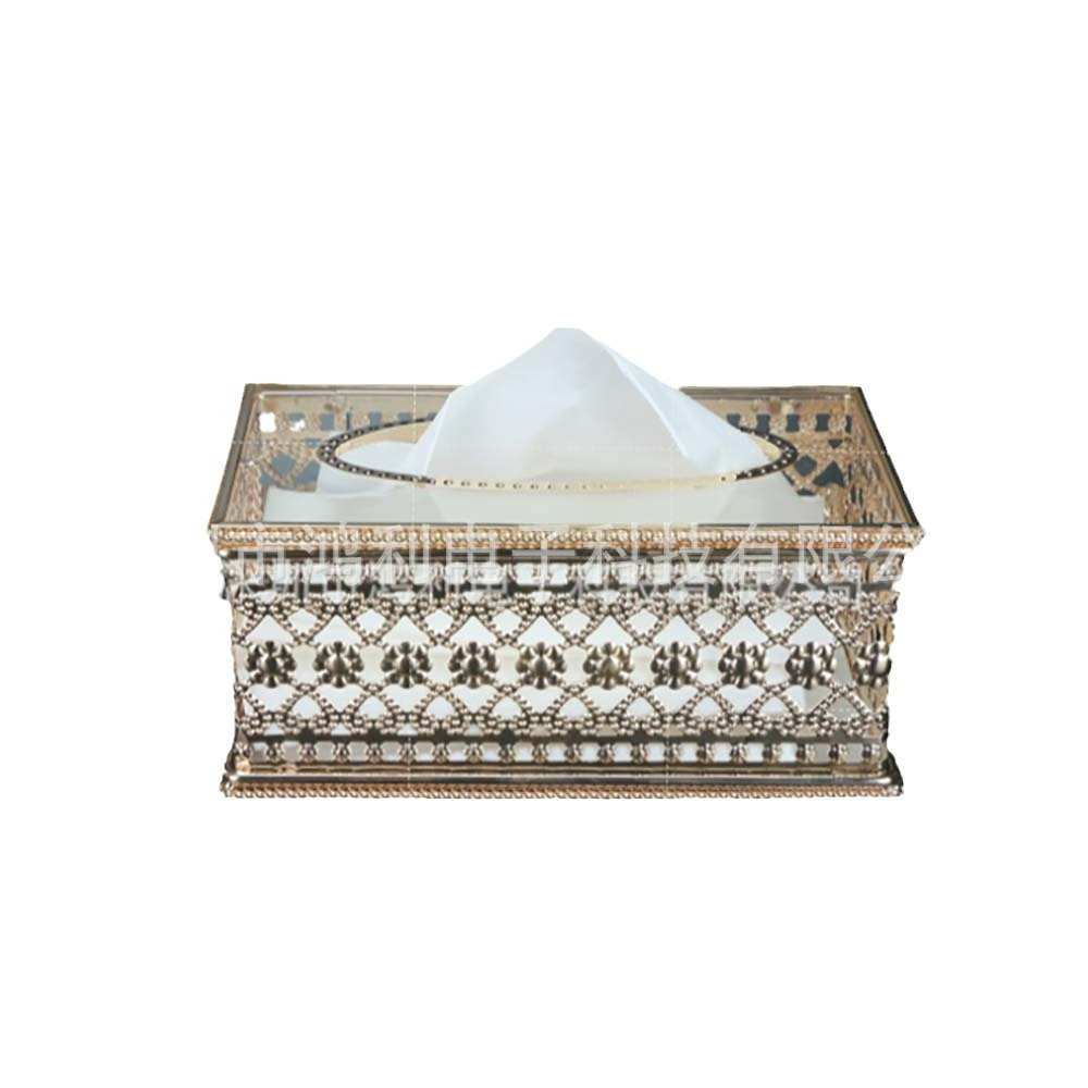 欧式铁艺抽纸盒桌面大号玻璃纸巾盒金属电镀镂空车载纸巾收纳盒