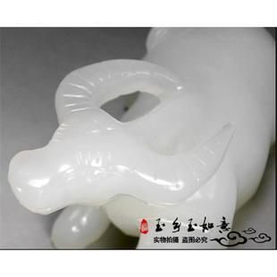 正品天然玉石十二生肖白玉牛装饰车载小摆件偶玩把玉牛白猫玉咪件