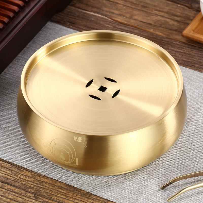 黄铜茶盘家用大号便携茶洗功夫茶具特大号有盖储水小型茶盘日式