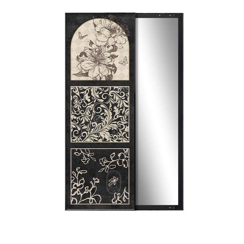 法式中古复古高级感2024新款玄关过道装饰画挂画隐藏式推拉穿衣镜