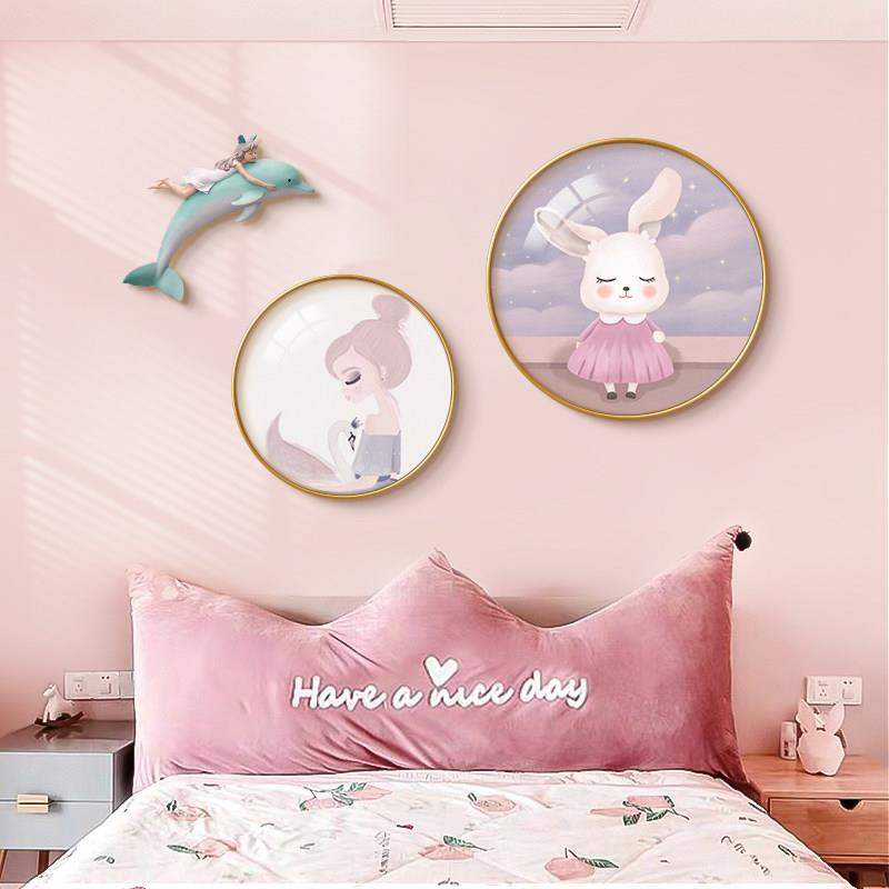 儿童房装饰画小女孩卧室床头背景墙挂画公主房间墙画墙面布置壁画