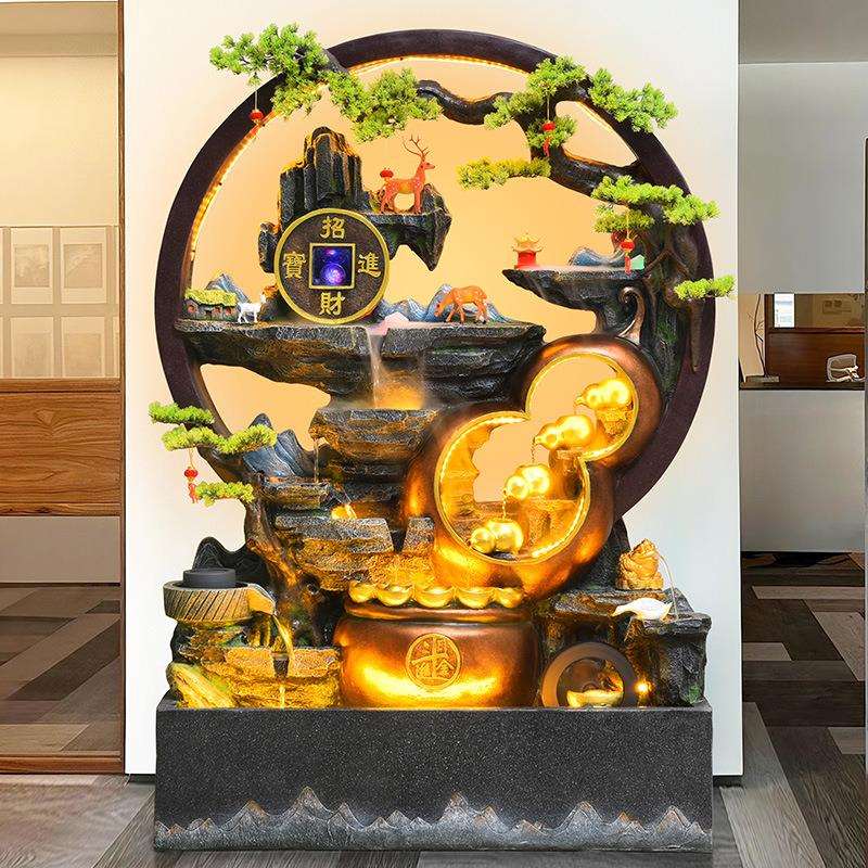 中式户外庭院招财进宝风水轮水幕墙屏风水景喷泉隔断落地装饰摆件
