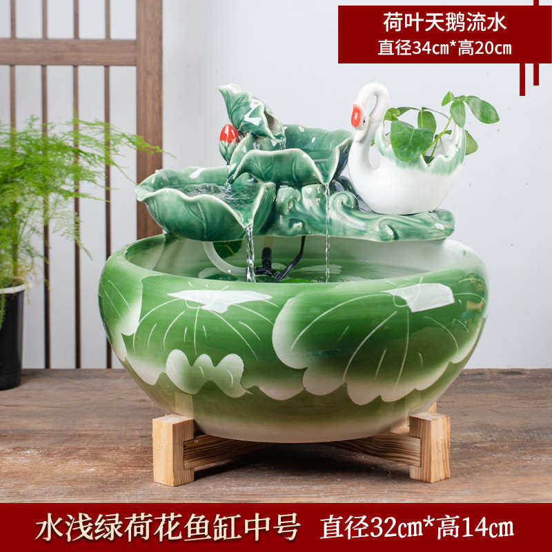 鱼缸造景养鱼客厅摆件加湿大号流水家用景德镇陶瓷盆喷泉鱼缸小金