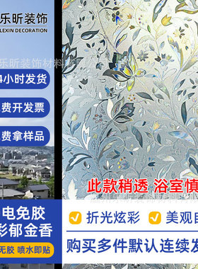 玻璃贴纸法式复古玻璃窗纸磨砂玻璃门专用贴纸带胶家用防爆公司窗
