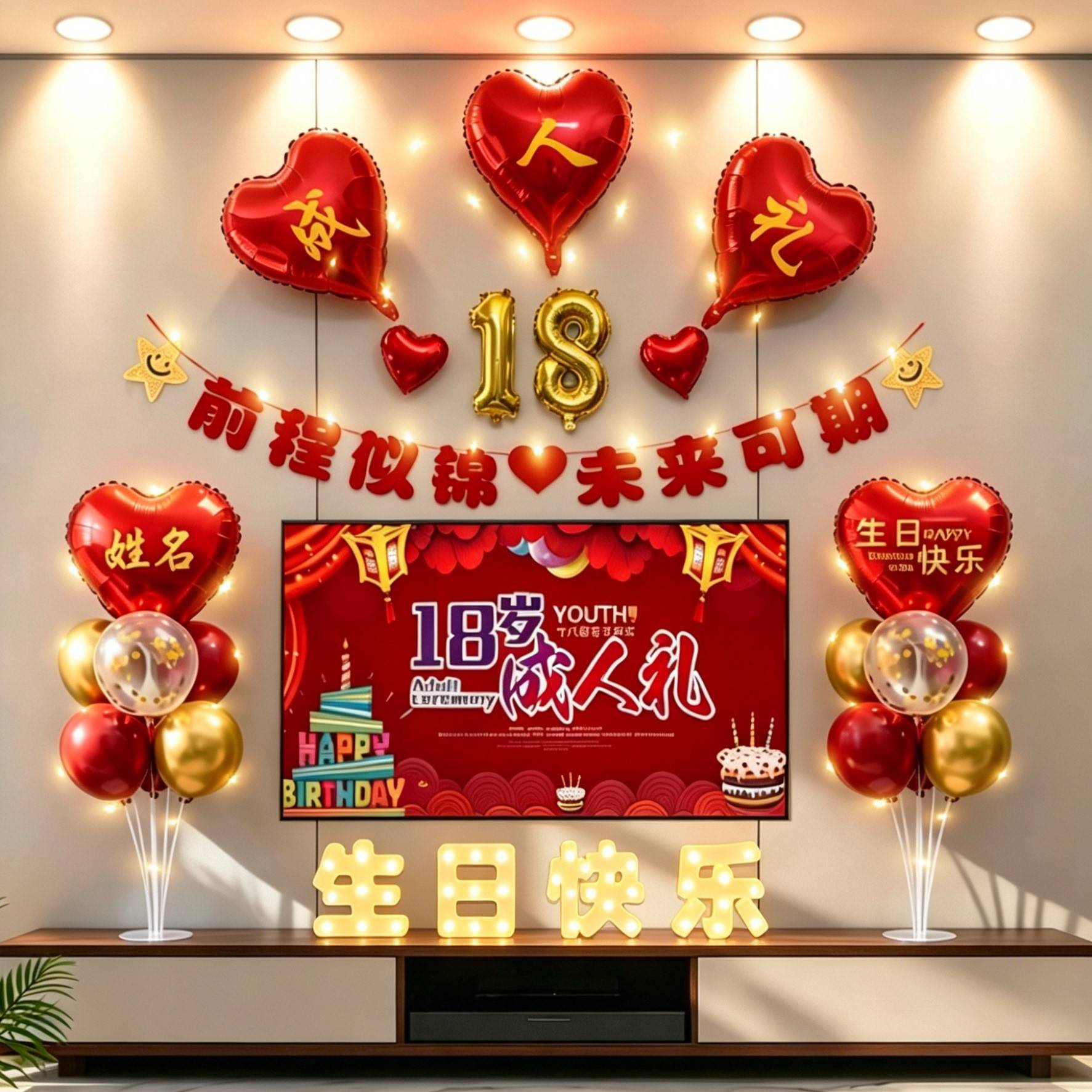 成人礼18岁生日快乐气球套餐背景墙客厅装饰场景气氛男女孩布置
