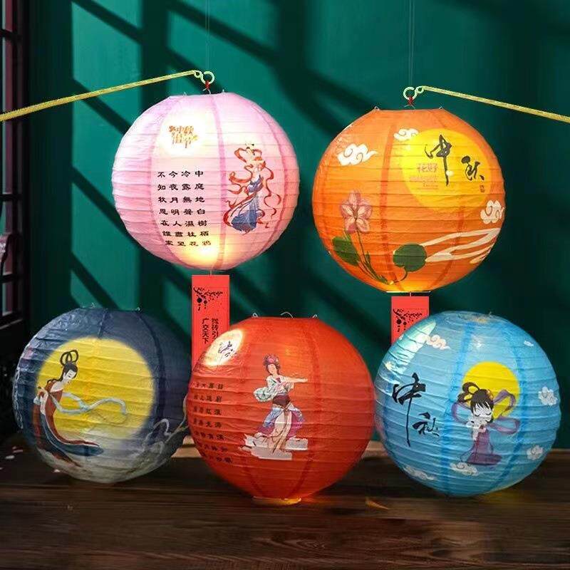 中秋节新年装饰古风折叠纸灯笼猜灯谜挂件酒店商场气氛场景布置