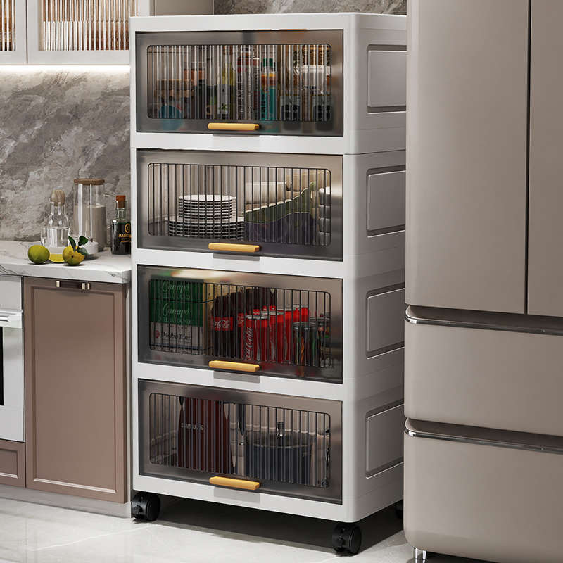 塑料翻盖式收纳柜客厅零食柜浴室卫生间置物柜厨房冰箱缝隙储物柜