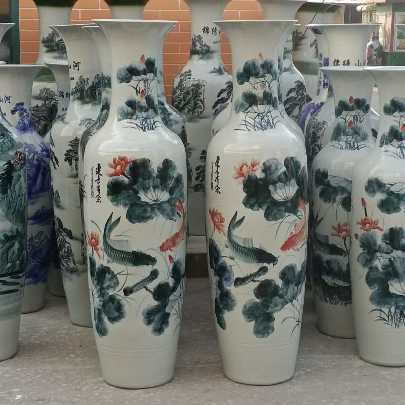 陶瓷落地大花瓶手绘青花莲年有余开业庆典商务礼品大摆件装饰花瓶