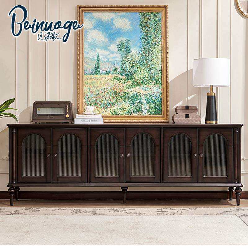 贝诺歌法式复古全实木电视柜客厅2026新款高级感黑色中古风地柜