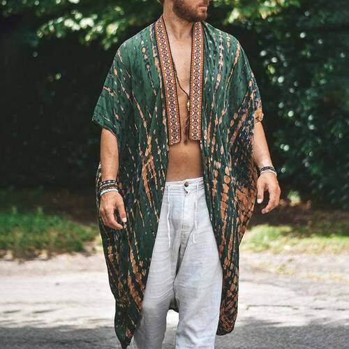 Men Sun protective Clothing Beach Casual Printed Shirt Cape