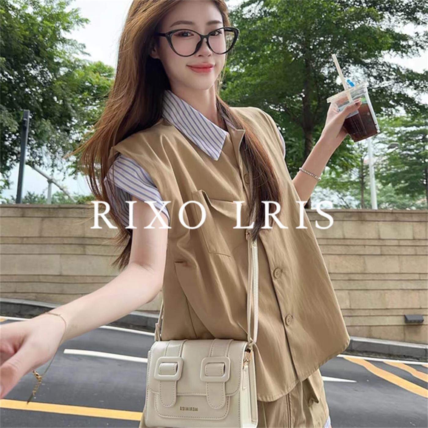 RIXO LRIS法式运动假两件衬衫短袖套装女夏季宽松时尚短裙两件套