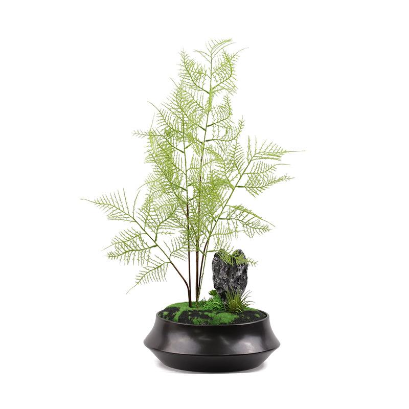 创意仿真文竹新中式盆景摆件售楼处样板间软装饰品酒店前台工艺品