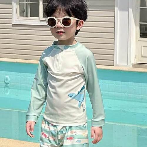 男童泳衣分体夏季新款卡通中小童速干海边宝宝长袖游泳衣套装